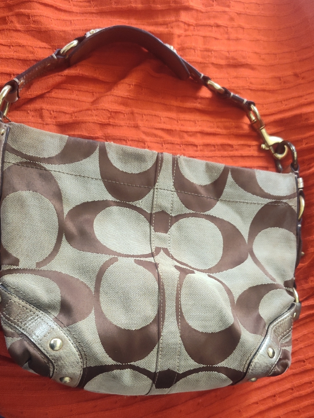 Coach Signature Canvas Shoulder Bag in Brown and Taupe